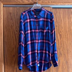 American Eagle Outfitters Navy and Red Checkered Shirt womens boyfriend fit